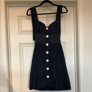 Navy Blue & White Polka Dot Halter Sundress w/ Sweetheart Neckline